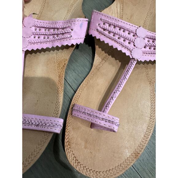 Traditional Leather Indian Kohlapuri Pink Roe Ring Chappal Travel Sandals Size 7 - Picture 5 of 5